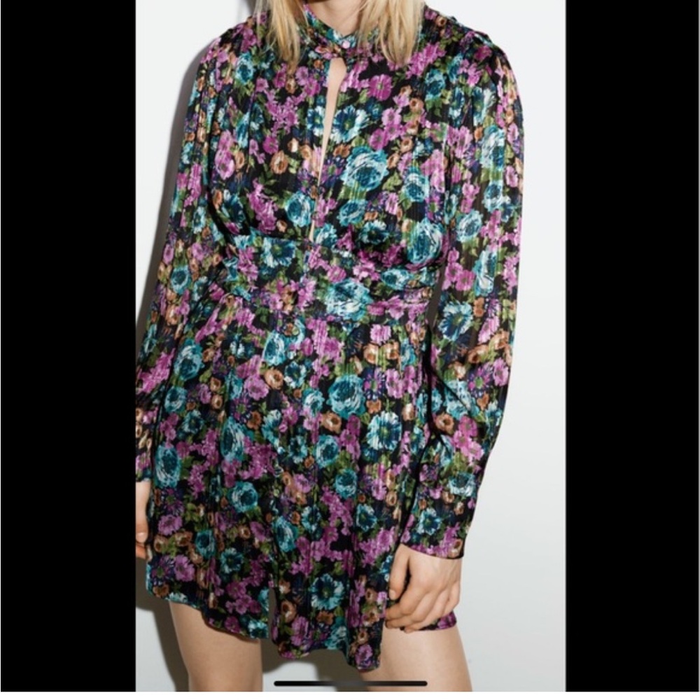 Zara Floral Mini Dress - Black, Purple, Blue